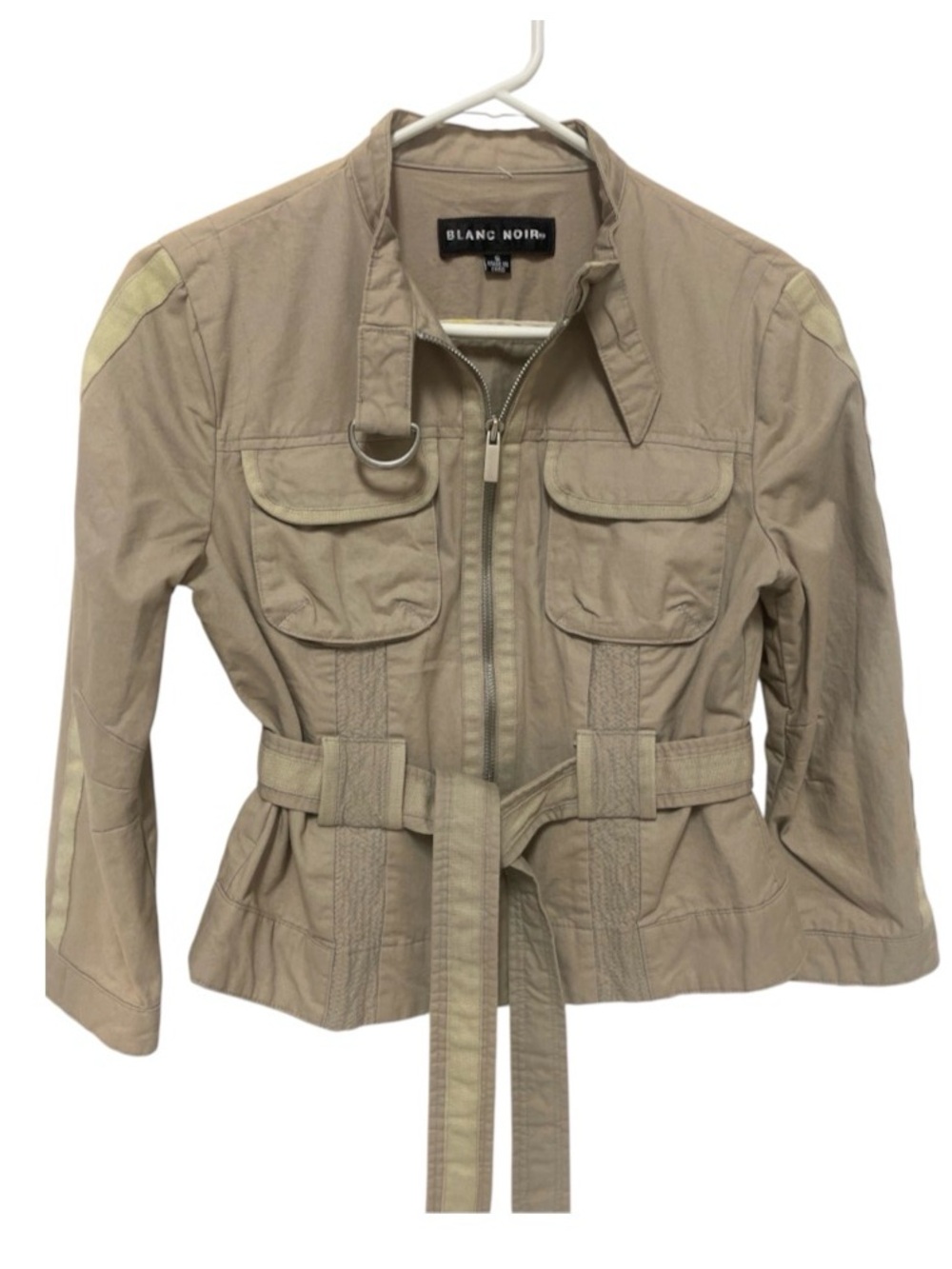 blanc noir Khaki Utility Belted Jacket with Chest Pockets